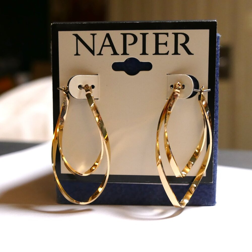 Napier Gold Tone Double Twist Oblong Hoop Earrings